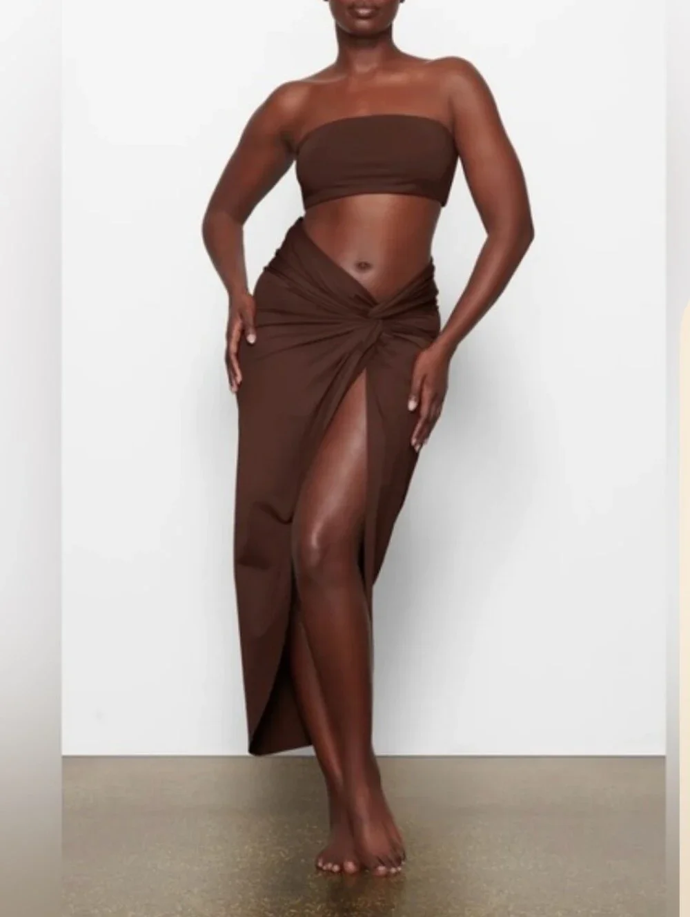 Skims Swim Sarong Skirt Long Ruched Cover Up Beach Wrap Size M Brown